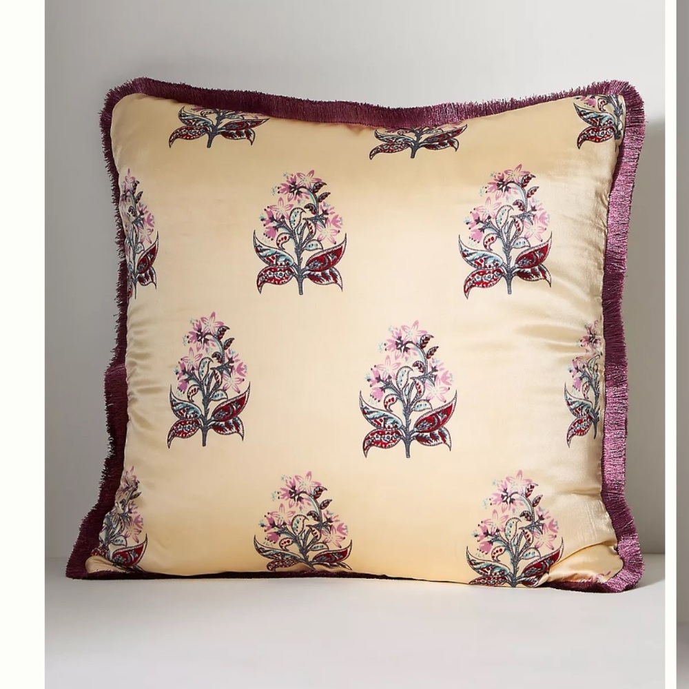 Anthropologie Silk Mix Print Floral Purple Pillow 20x20 New
